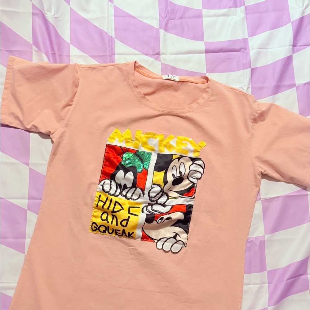 Vintage Style Mickey Mouse - Satin patch T-Shirt Size Small